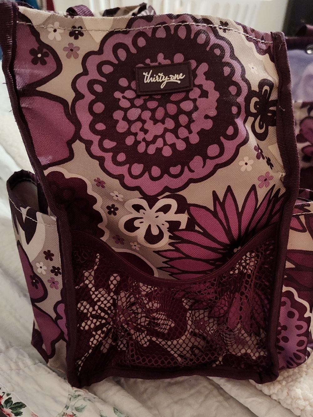 Thirty One Organizing Utility Tote, "Plum Awesome Blossom" - Picture 2 of 5